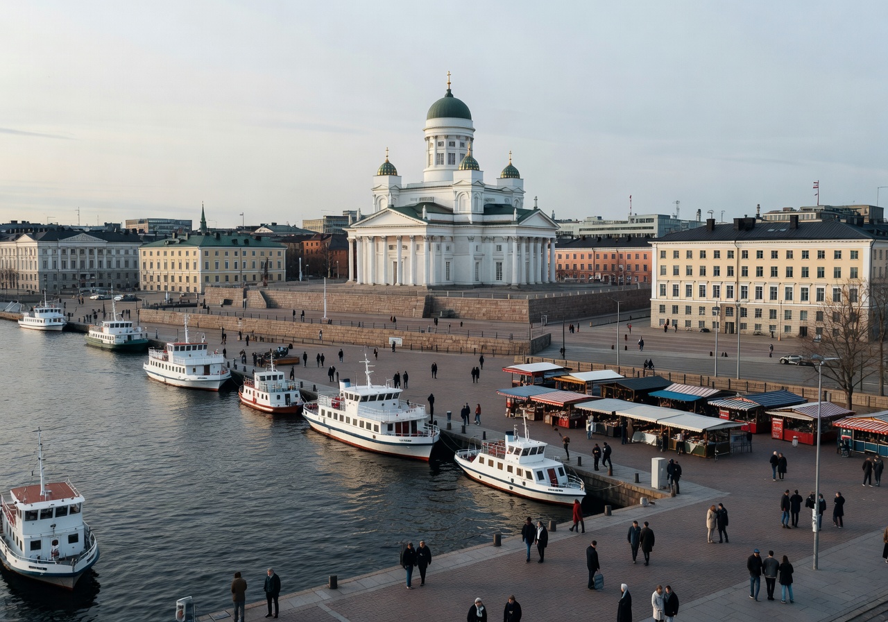 Helsinki waterfront with Cathedral and harbor view